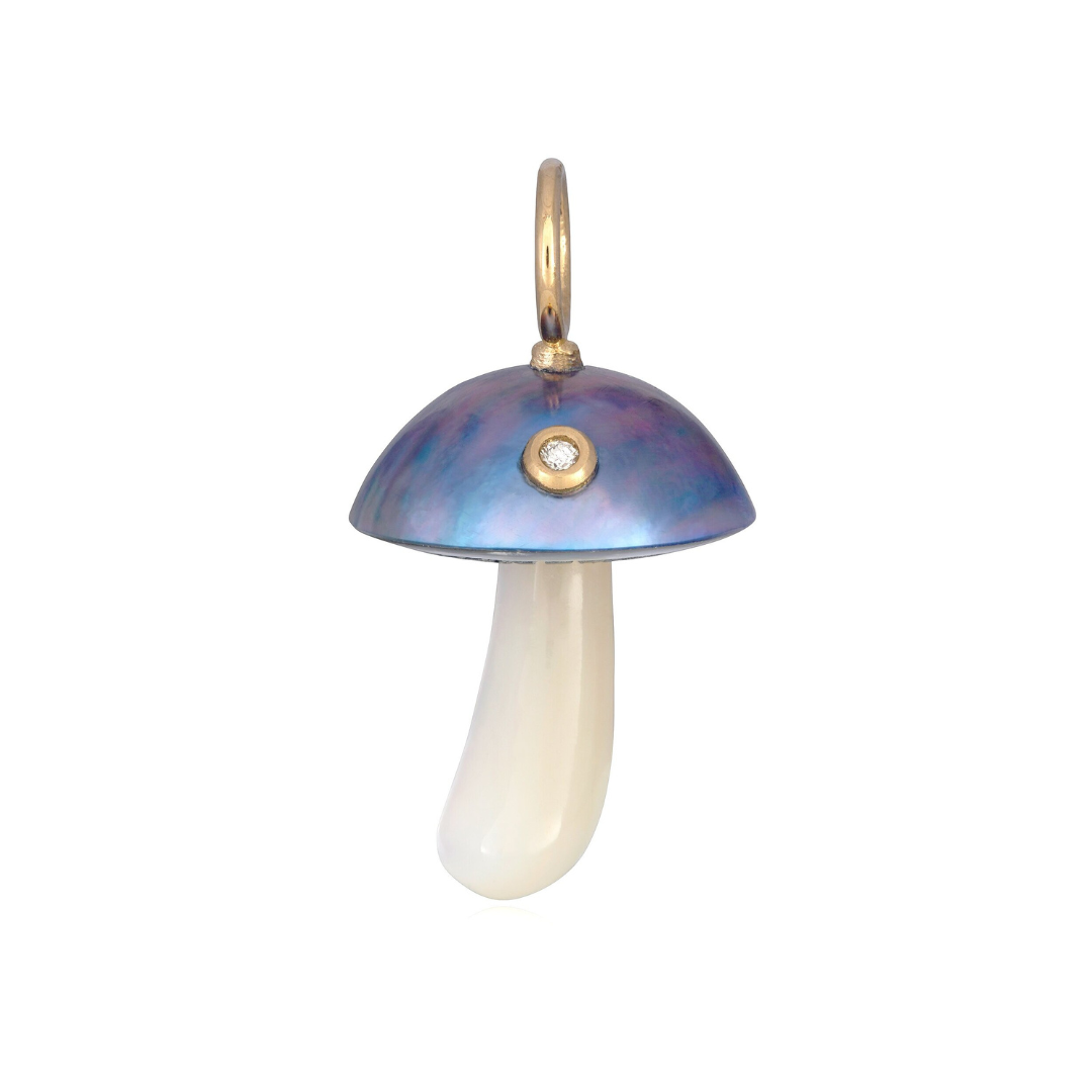 Blue Mabe Pearl and Diamond Magic Mushroom Charm