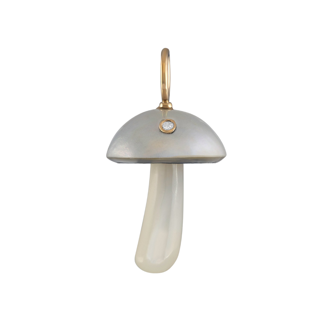 White Pearl Mushroom with Diamond Charm — Maura Green Trunk Show