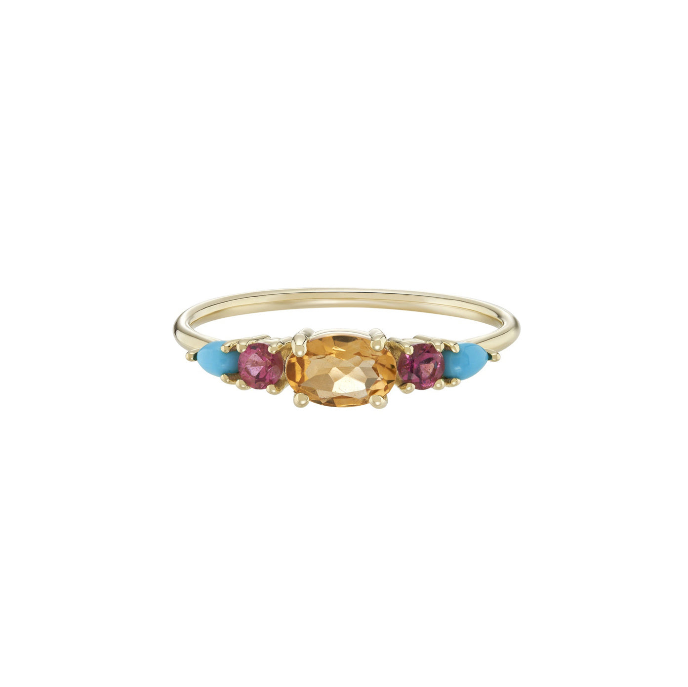 Multi Gemstone Claw Set Ring - Citrine, Pink Tourmaline, Turquoise