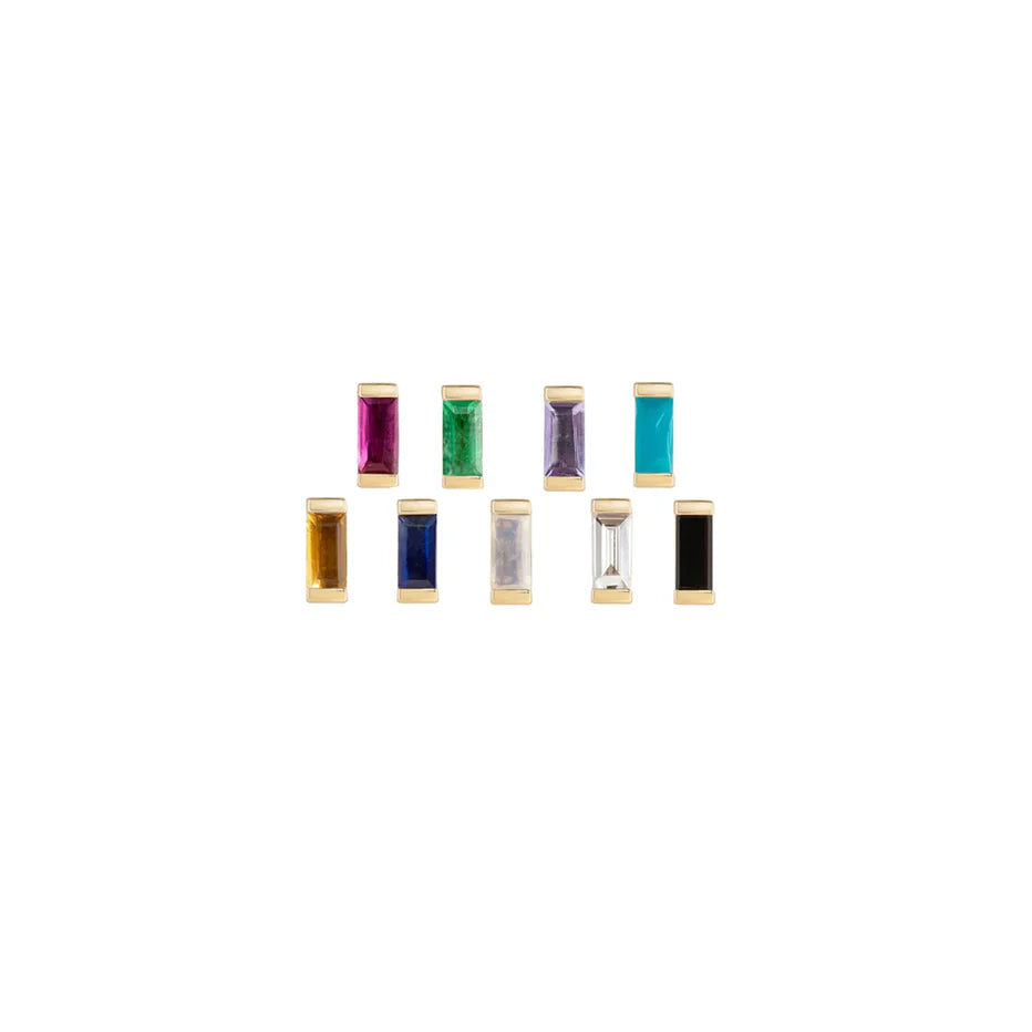 Mini Claw Set Baguette Gemstone Studs - Emerald