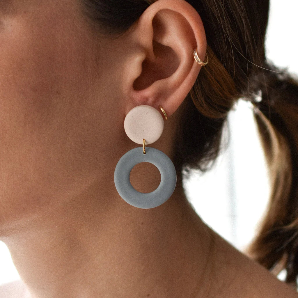 Mini Drop Hoop - Oat + Misty Blue
