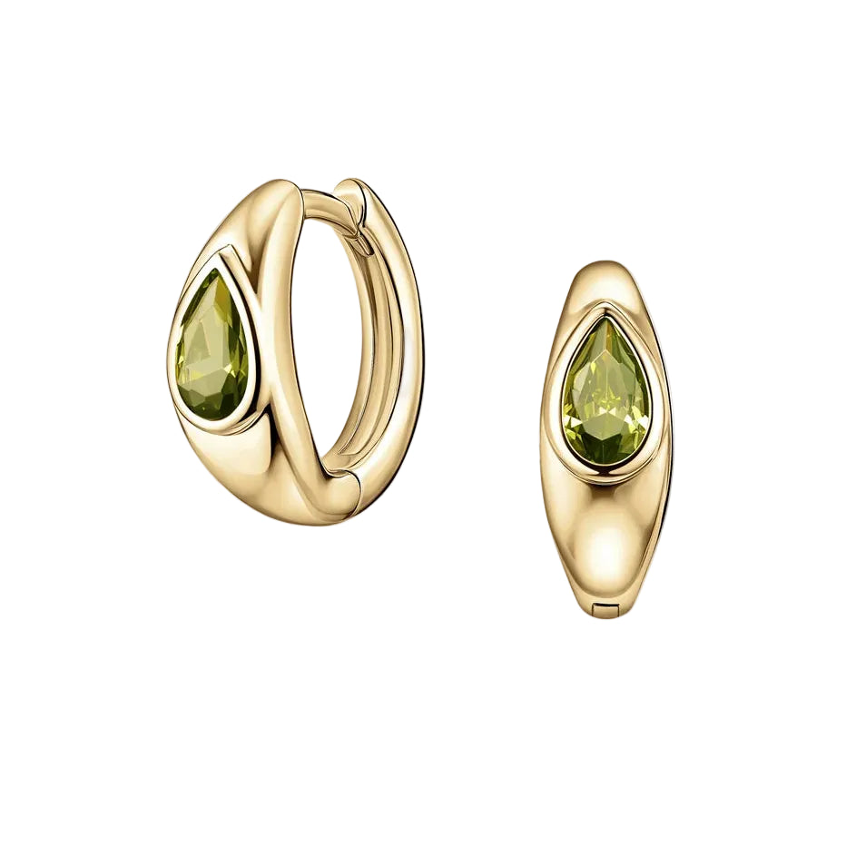 Tally Pear Huggie Hoops - Olive Quartz