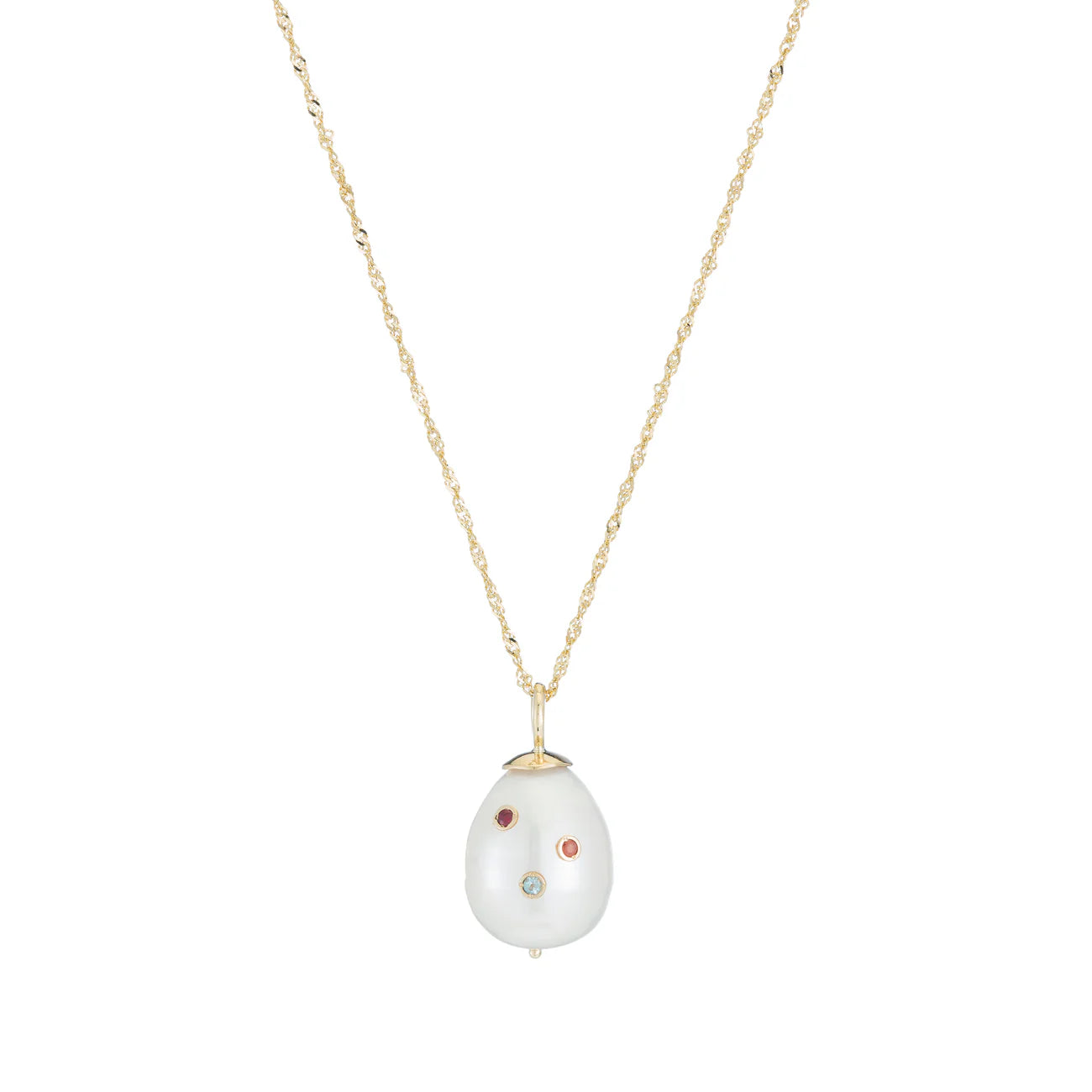 Baroque Pearl Drop Necklace with Aquamarine, Turquoise, and Sapphire Stones