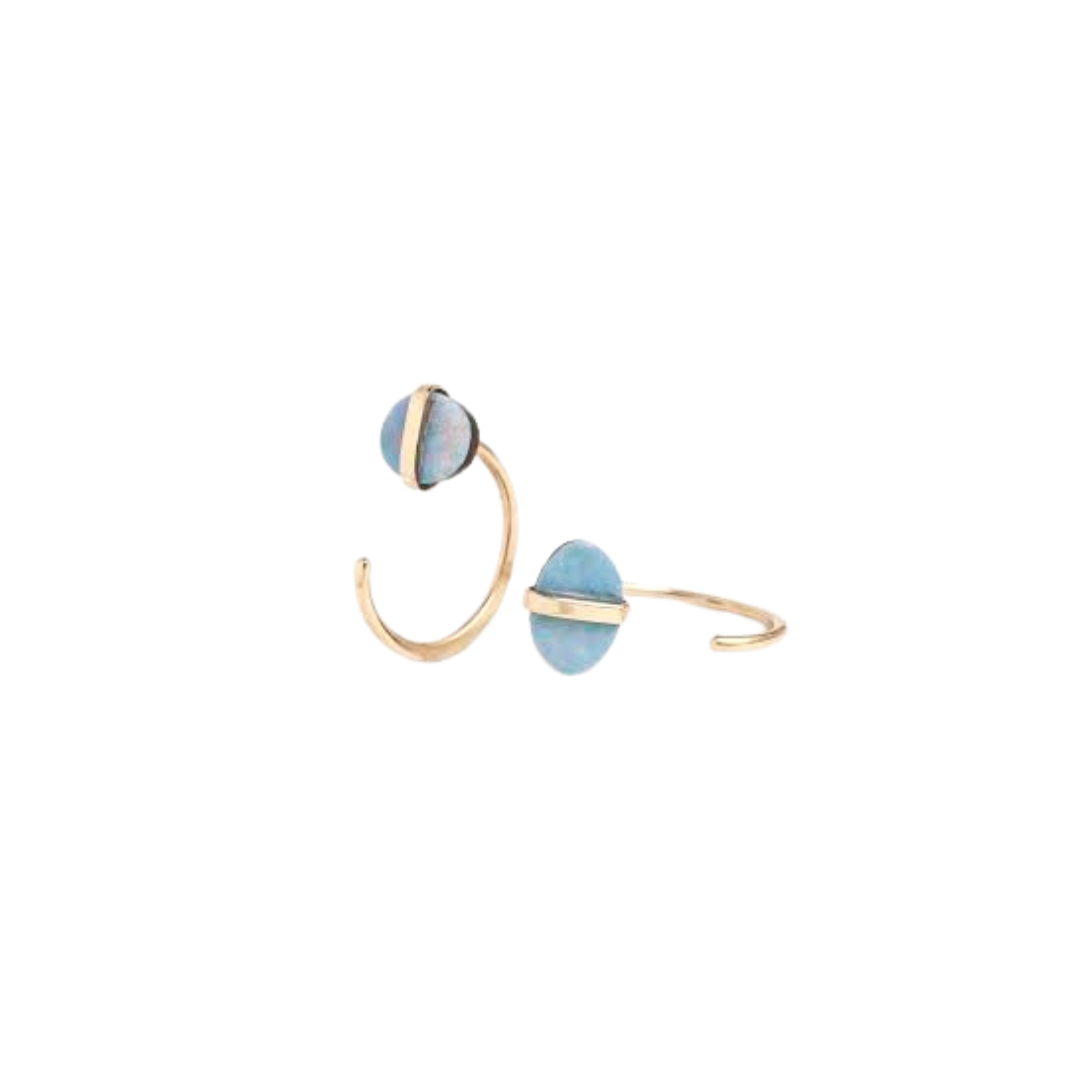 Bezel Wrapped Blue Opal Hug Earrings