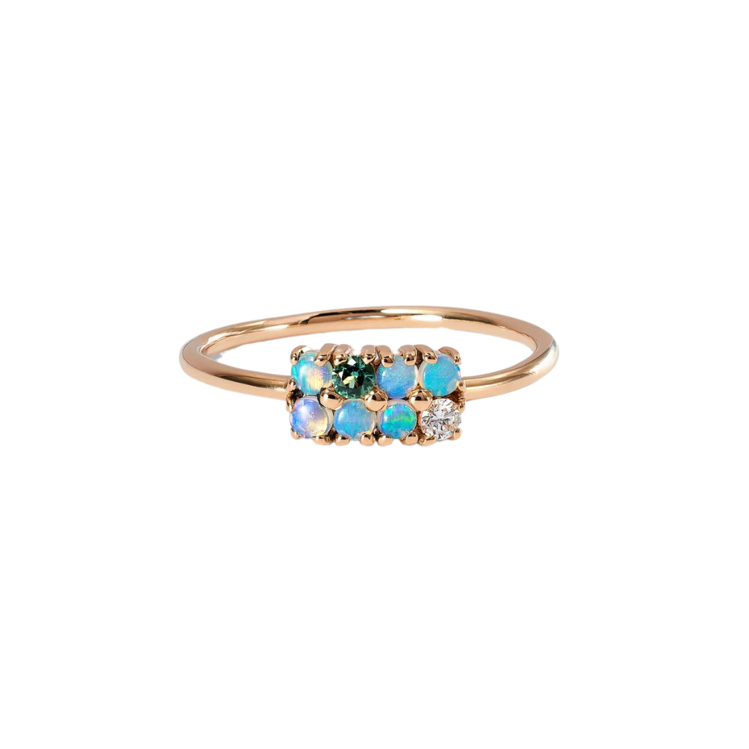 Opal, Diamond, and Tourmaline Lattice Ring