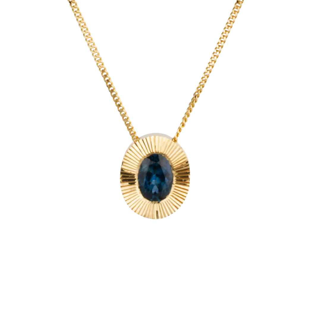 North-South Blue Montana Sapphire Oval Aurora Pendant Necklace