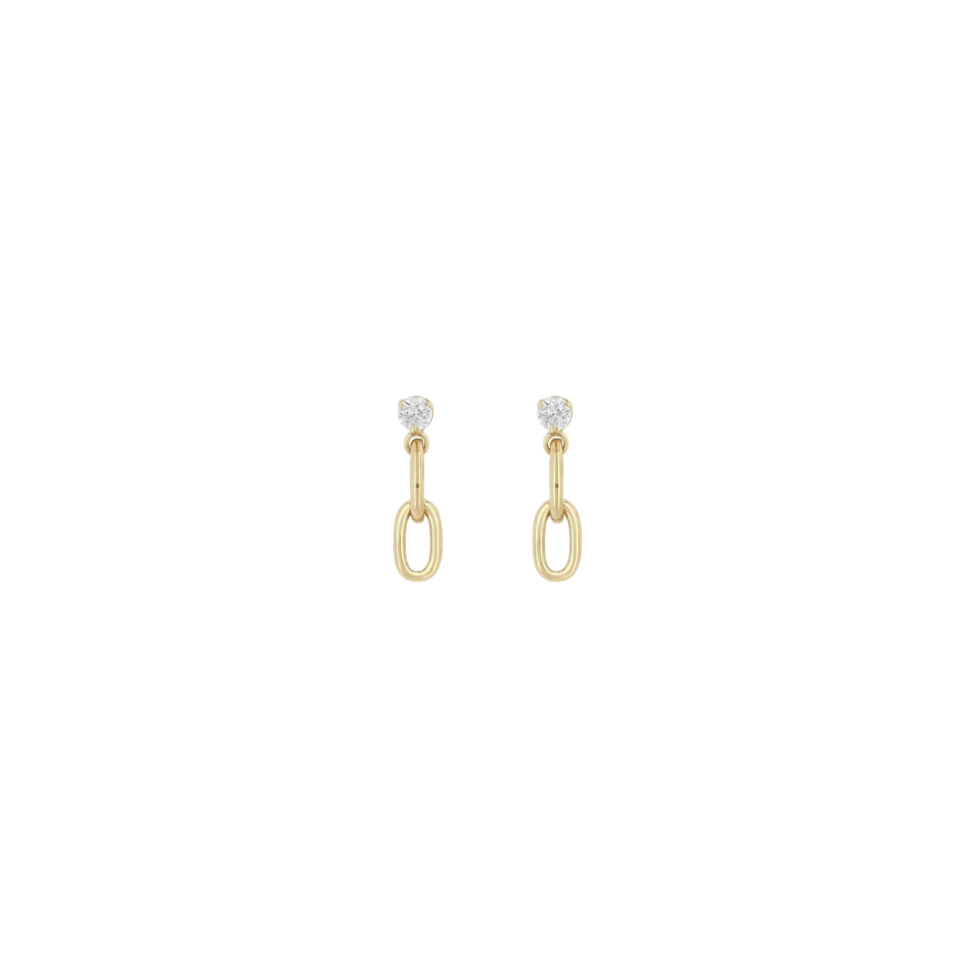 Prong Diamond & Large Square Oval 2 Link Drop Earrings