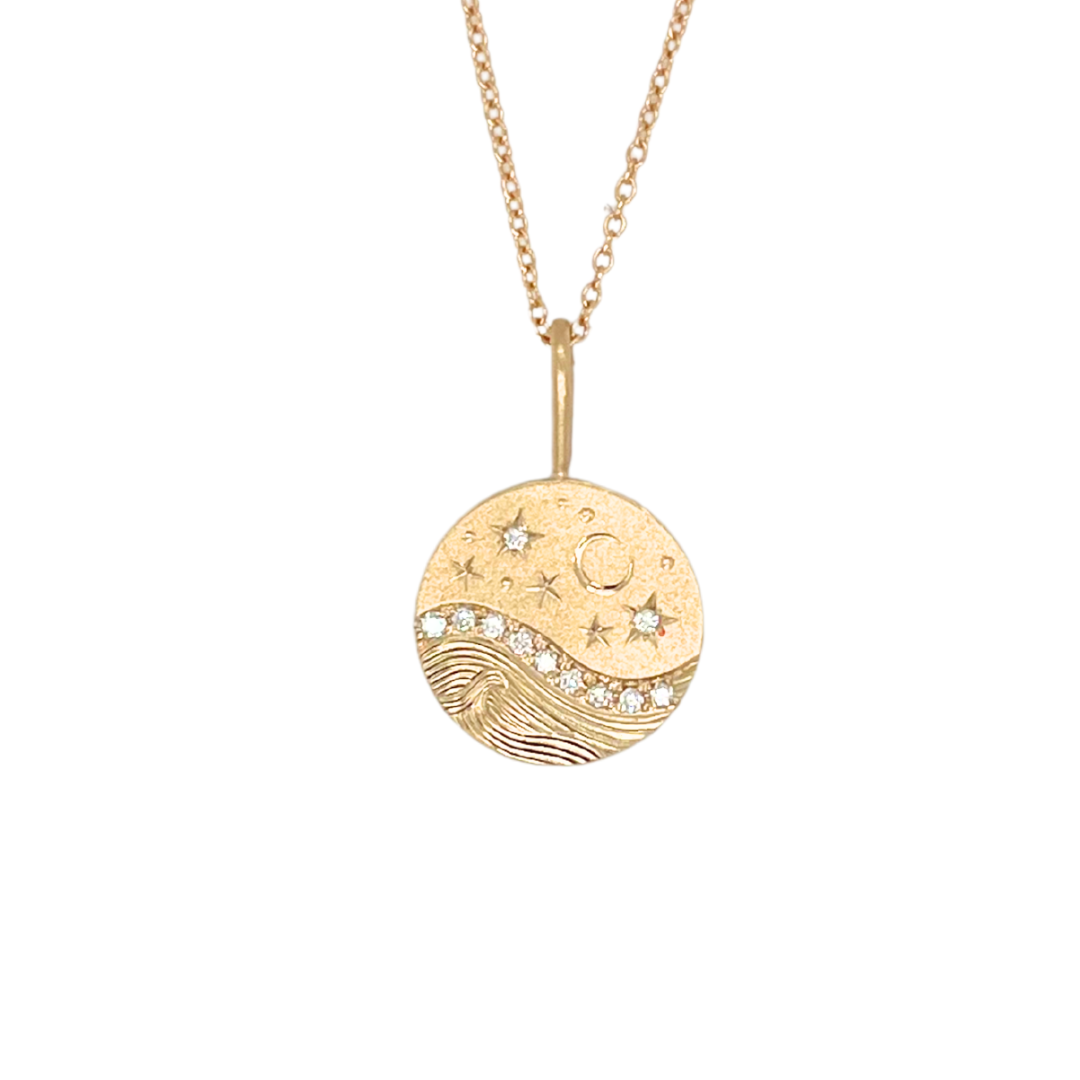 Small Celestial Wave Pavé Pendant Necklace