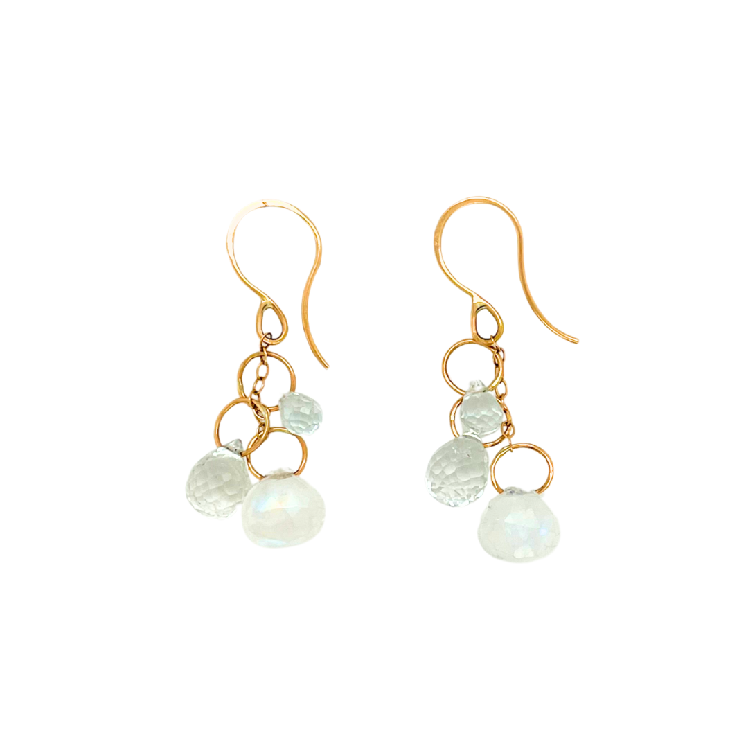 Aquamarine, White Topaz, and Rainbow Moonstone Triple Drop Earrings - Melissa Joy Manning Residency
