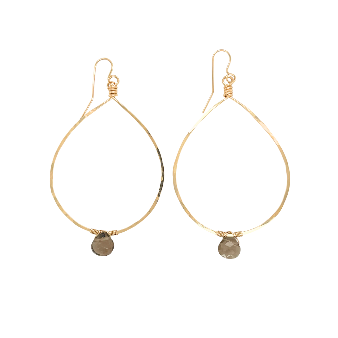 Smoky Quartz Drop Stone Hoops