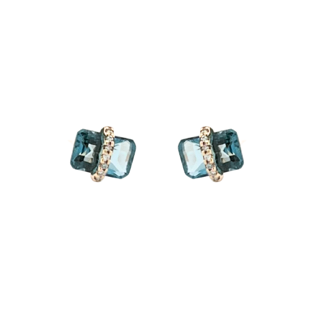 Micropavé Bezel Wrapped Blue Topaz Studs - Melissa Joy Manning Residency