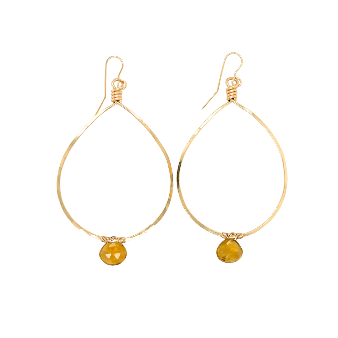 Honey Quartz Drop Stone Hoops