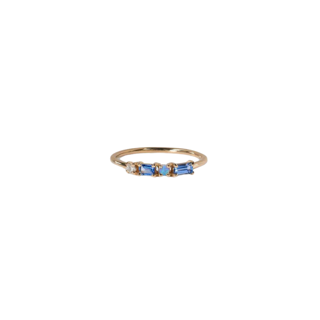 Sapphire, Diamond, and Opal Pillar Ring