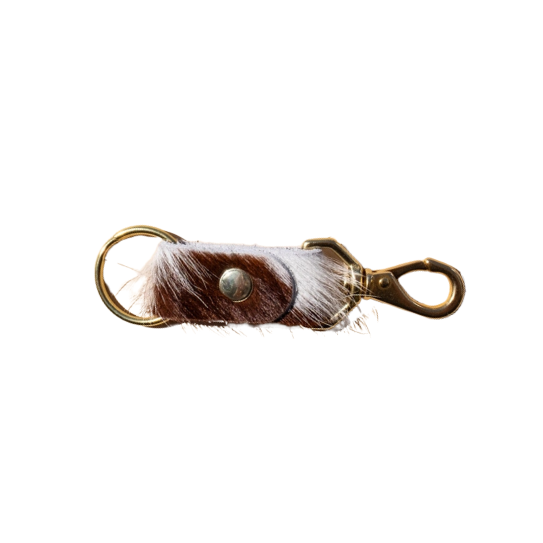 Brown + White Cowhide Keychain
