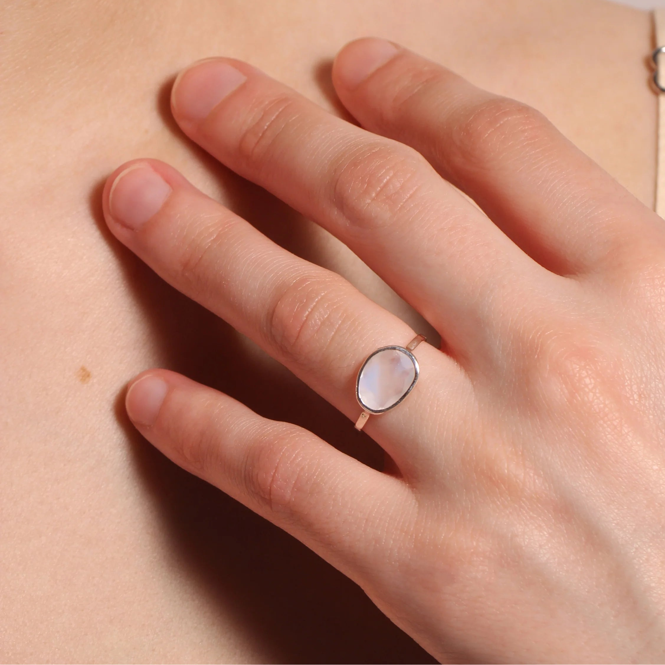 Freeform East-West Rainbow Moonstone Ring