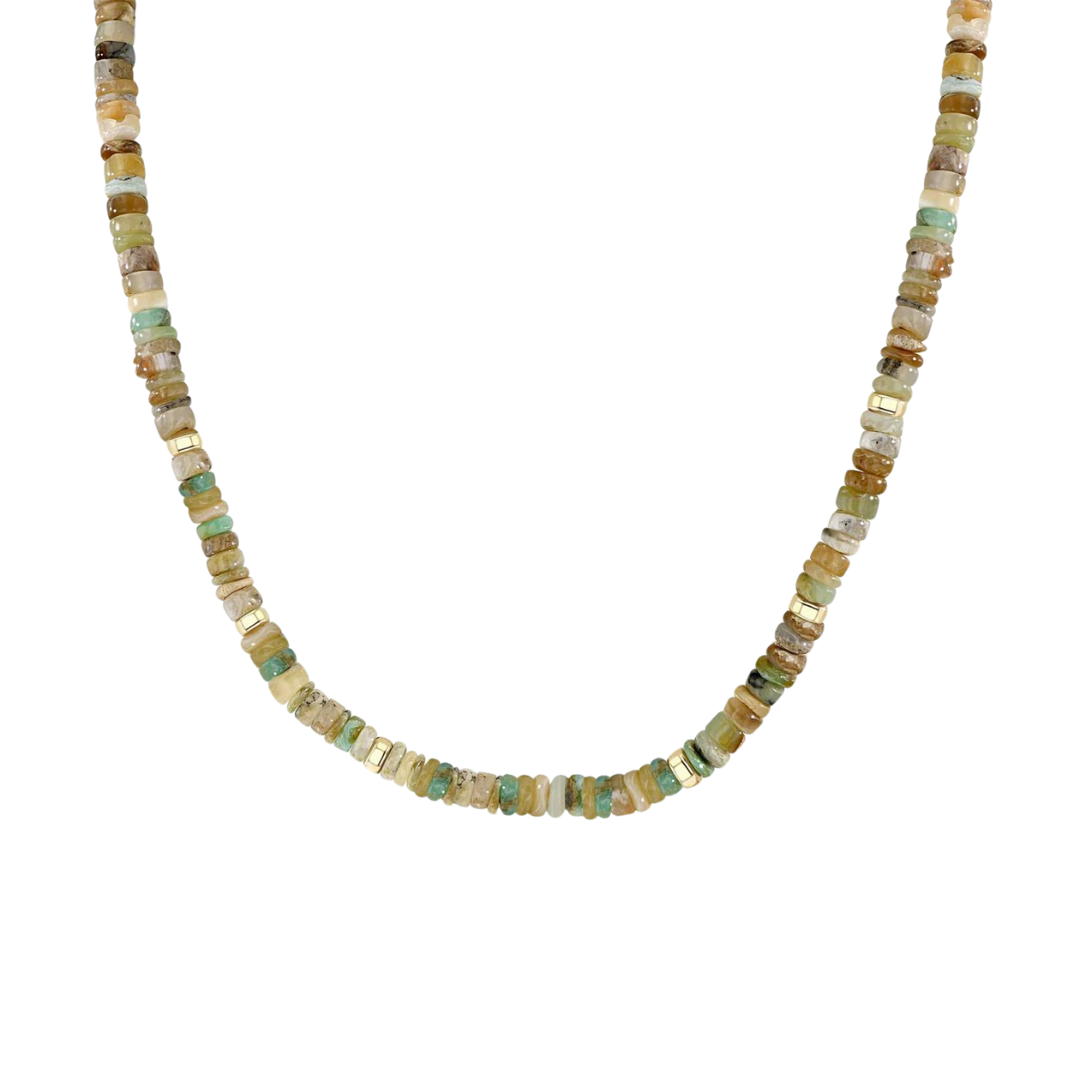 Mixed Neutral Gemstone Rondelle Bead Necklace