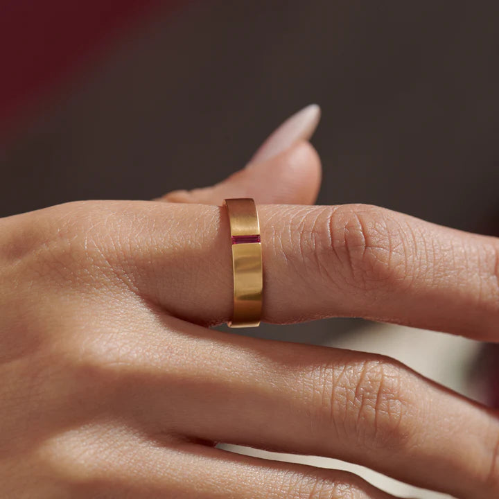 Ruby Baguette Matte Gold Wedding Band