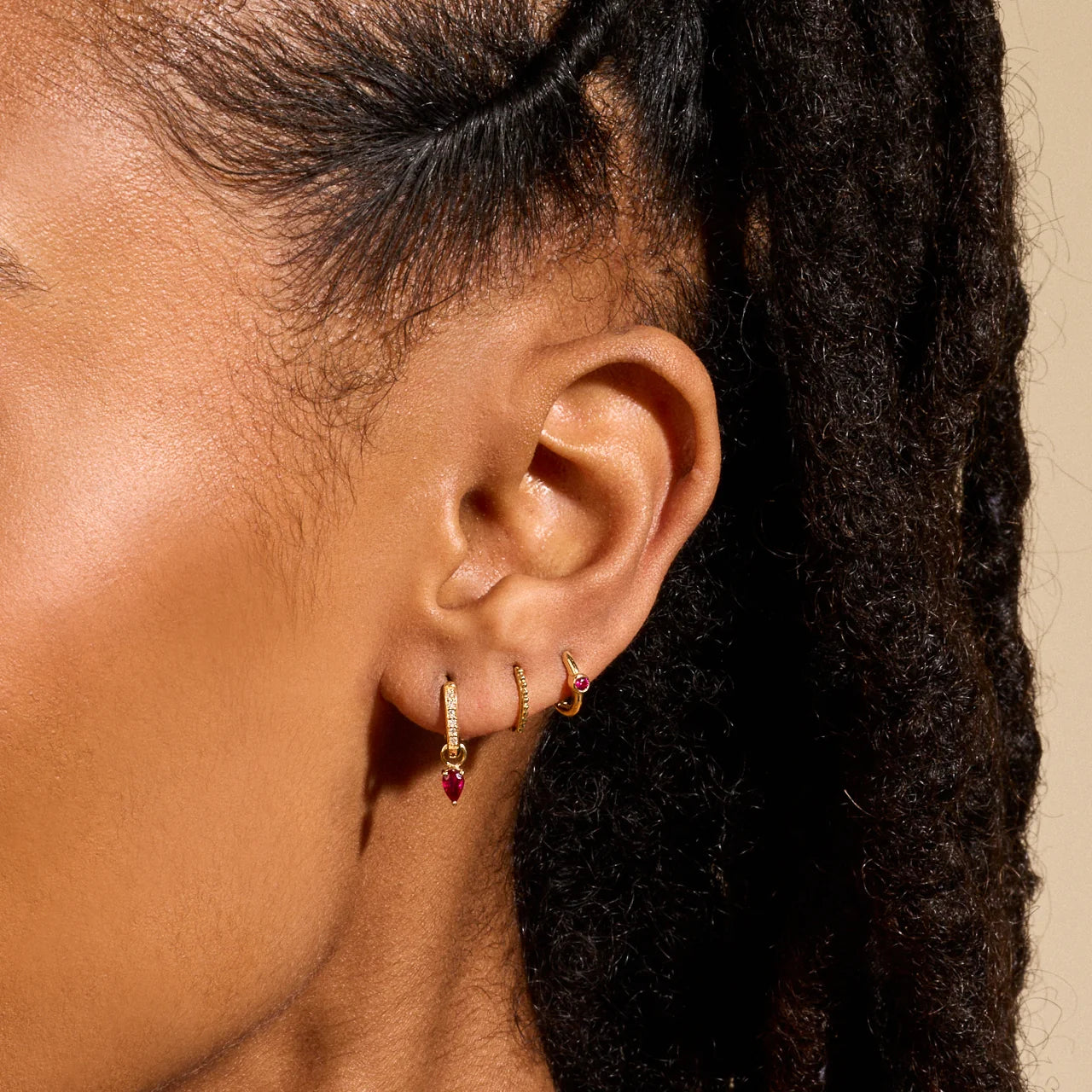 Ruby Romy Huggie Hoops — Zahava Heirlooms Trunk Show