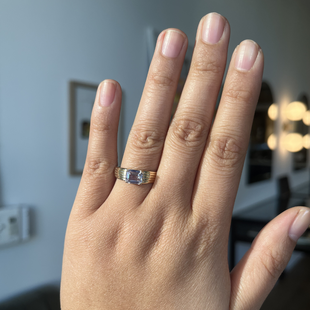 Lavender Emerald Cut Sapphire Ring