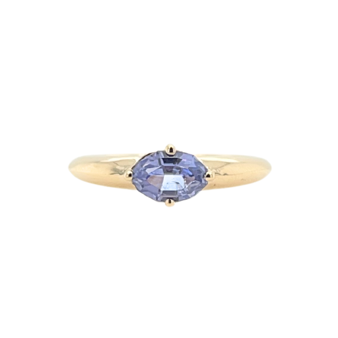 Purple-Blue Geometric Oval Sapphire Ring