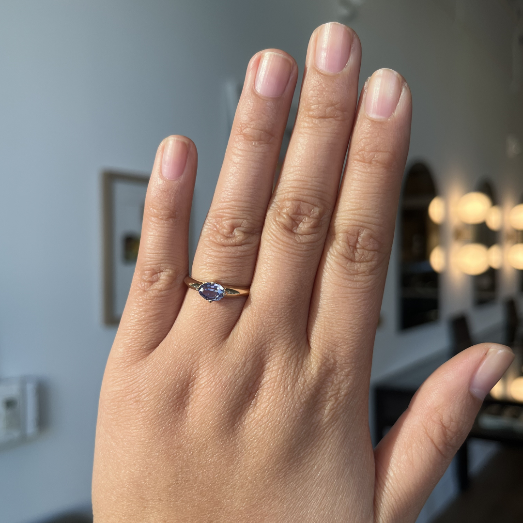 Purple-Blue Geometric Oval Sapphire Ring