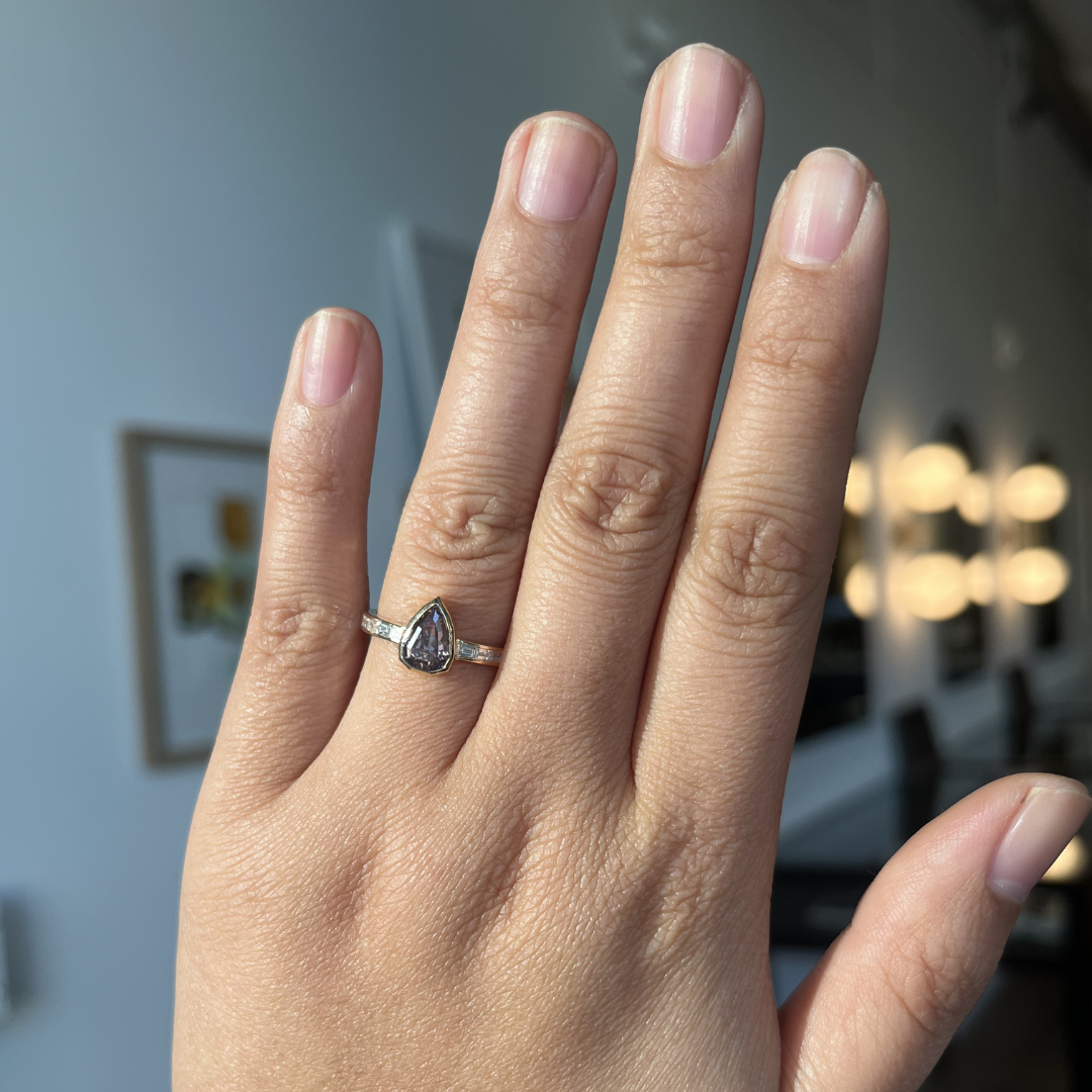 Light Purple Geometric Pear Sapphire Ring