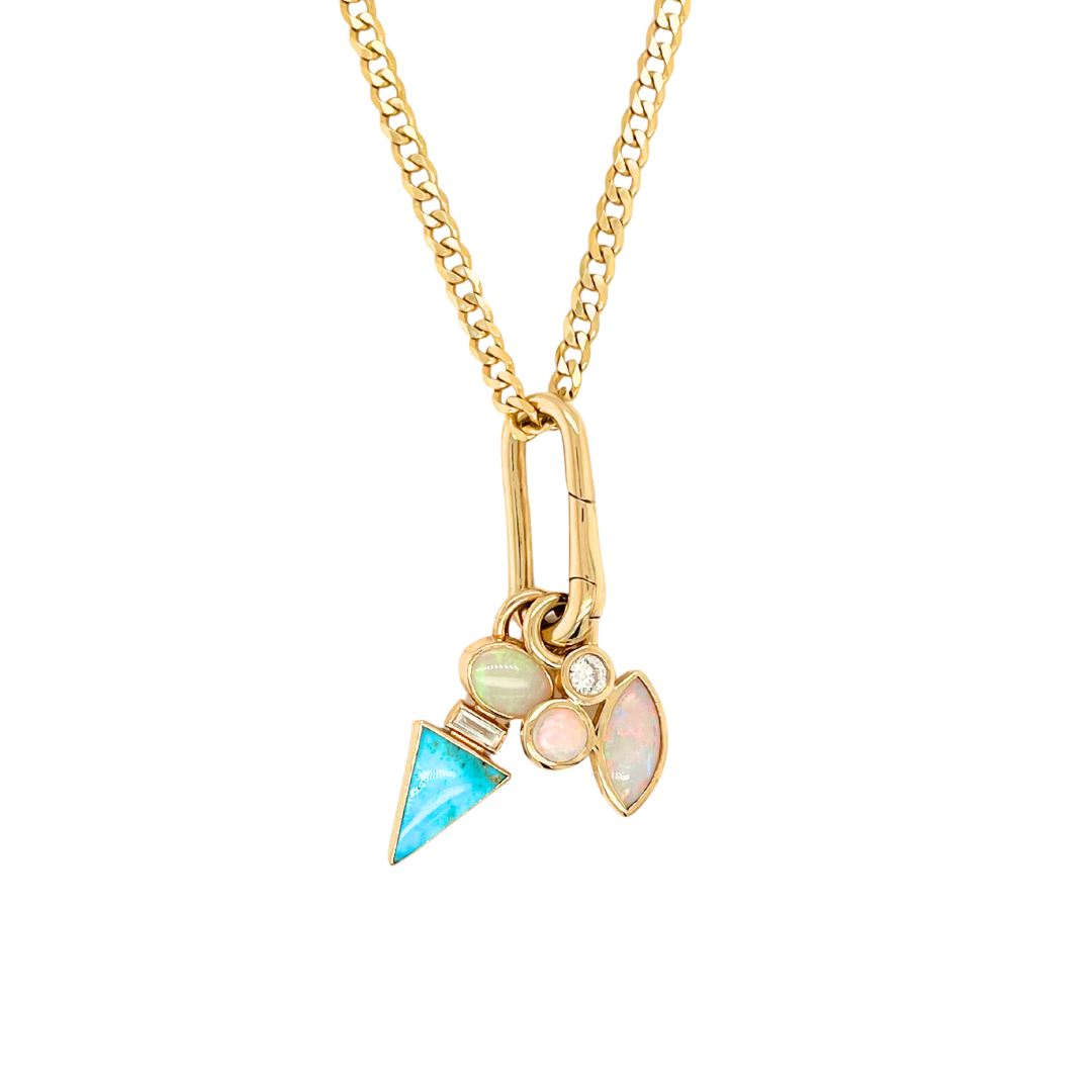 Taos Turquoise and Opal Double Charm Necklace