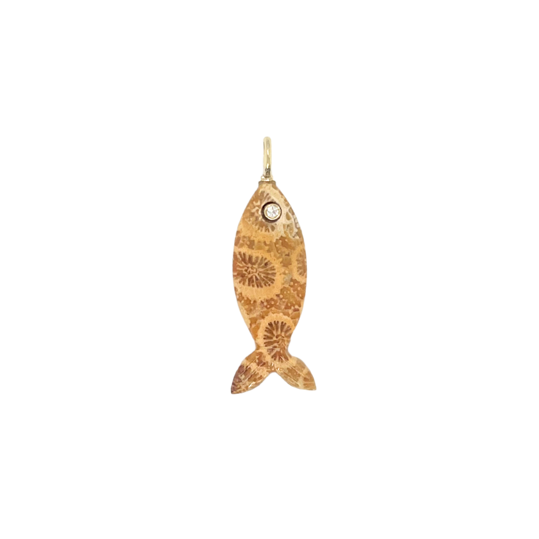 Flower Jasper + White Topaz Fish Gemmie