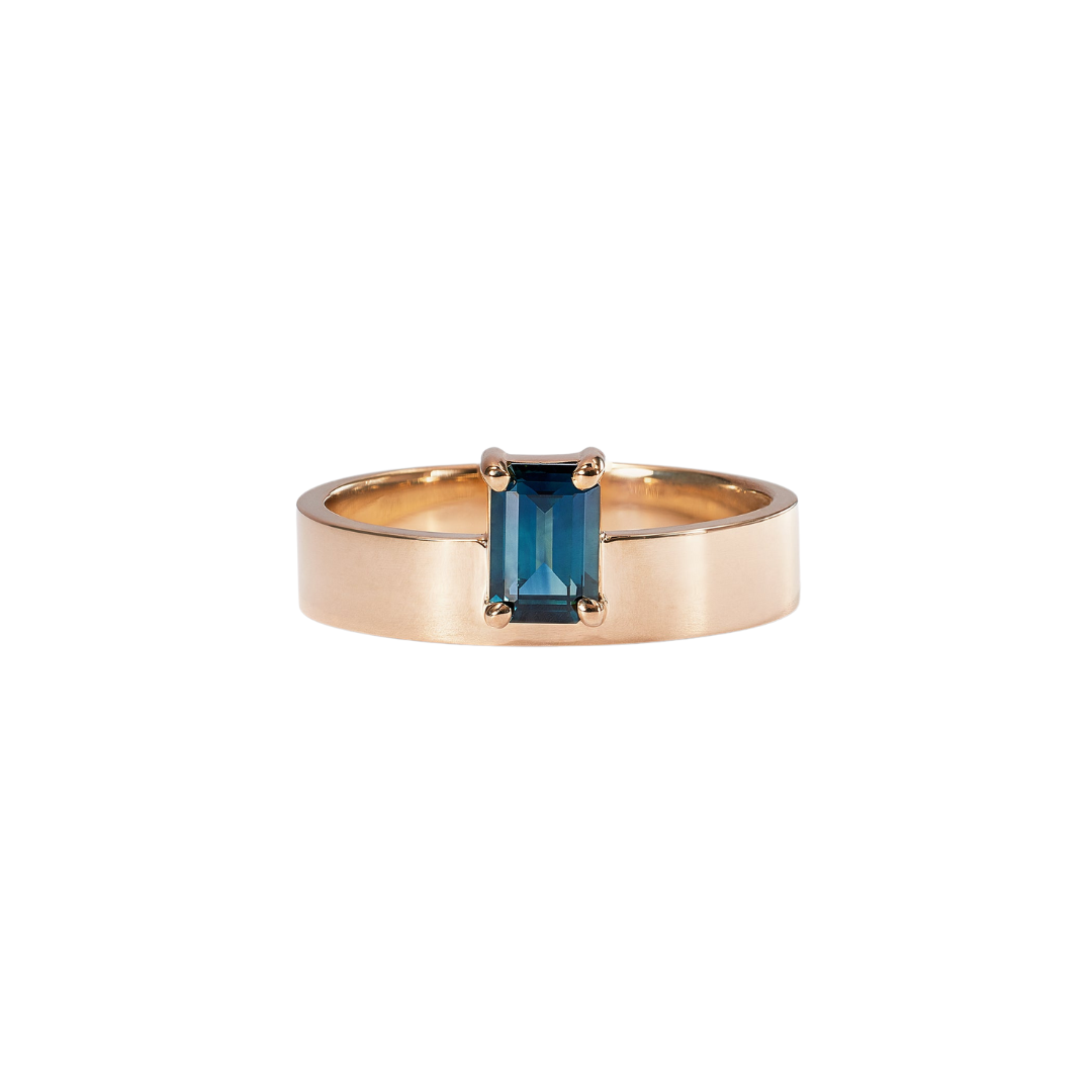 Vertical Emerald Cut Sapphire Monolith Ring