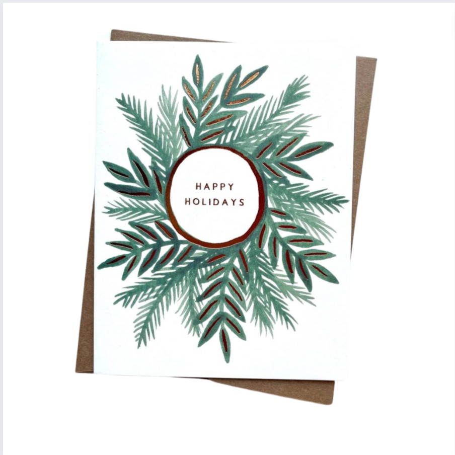 Happy Holidays Wreath Foil Stamped Card