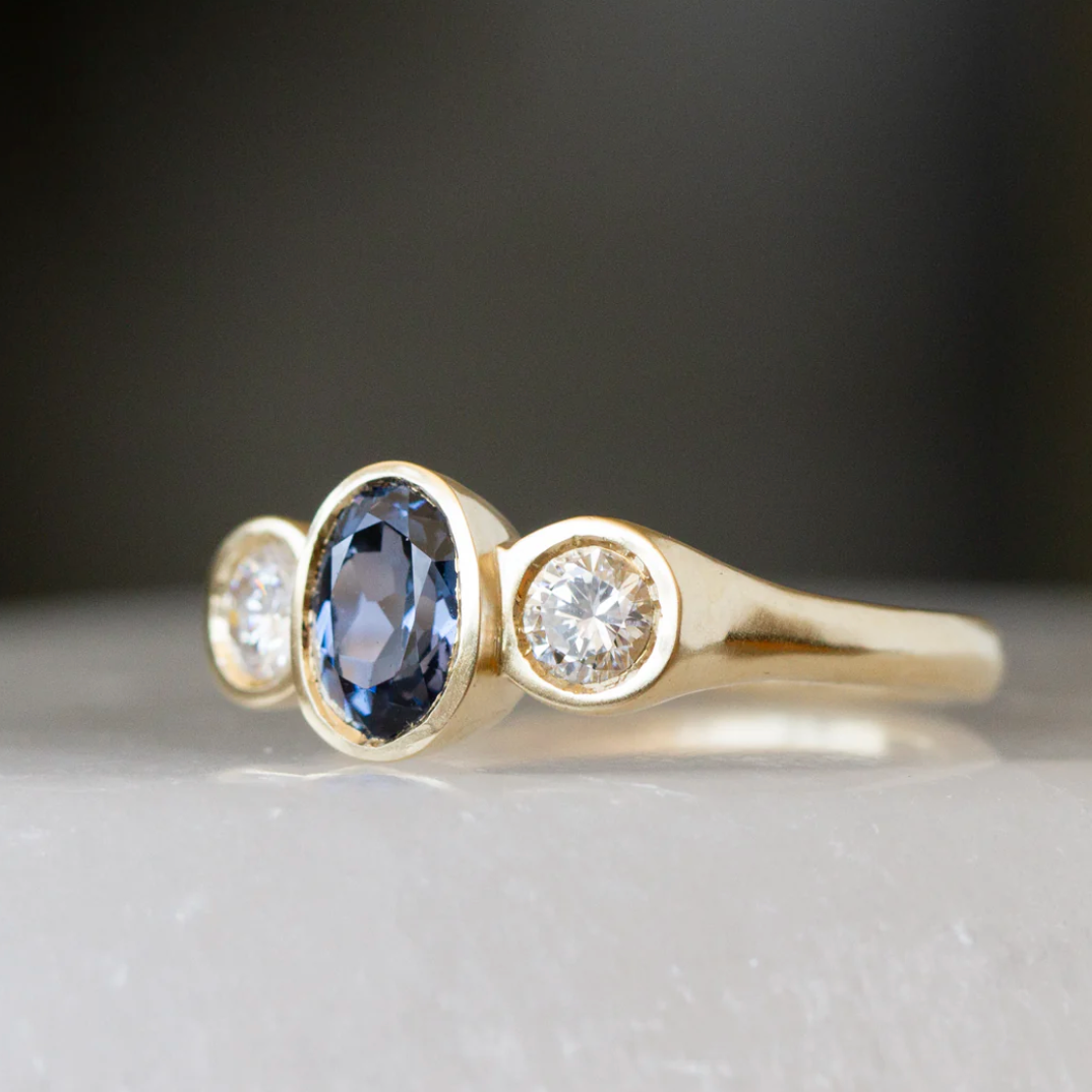 Petra Ring With Blue Australian Sapphire and Diamonds — Commitment, Curated