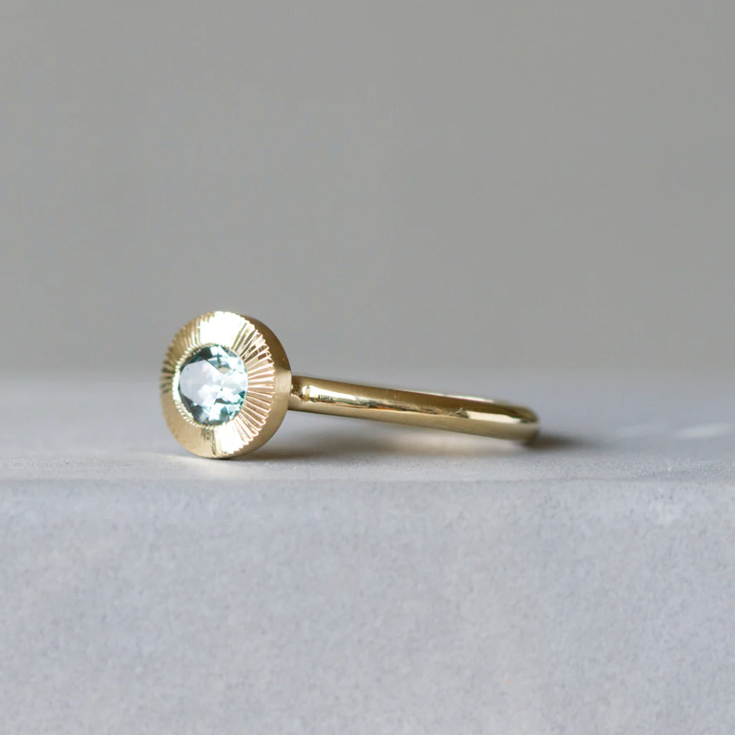 East-West Aurora Solitaire with Blue-Green Montana Sapphire — Commitment, Curated
