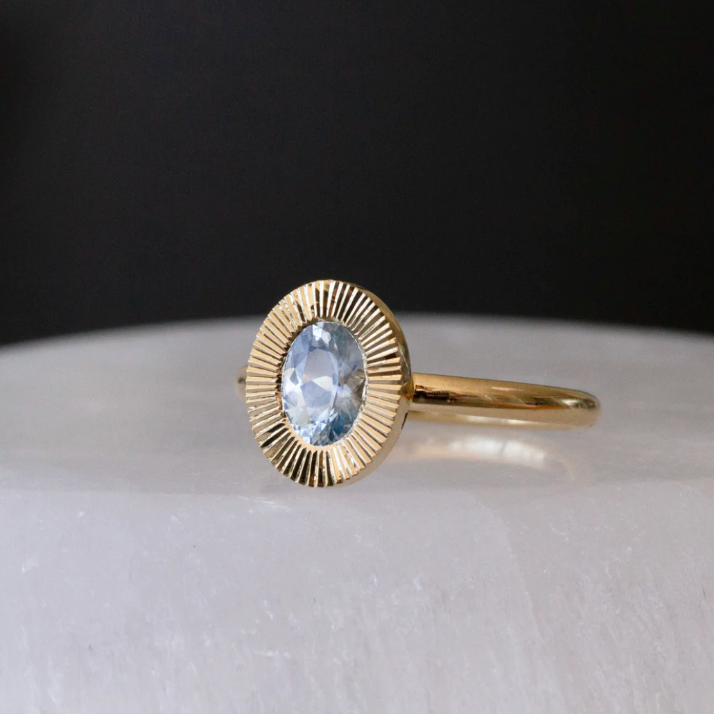 North-South Oval Aurora Ring With Montana Sapphire — Commitment, Curated