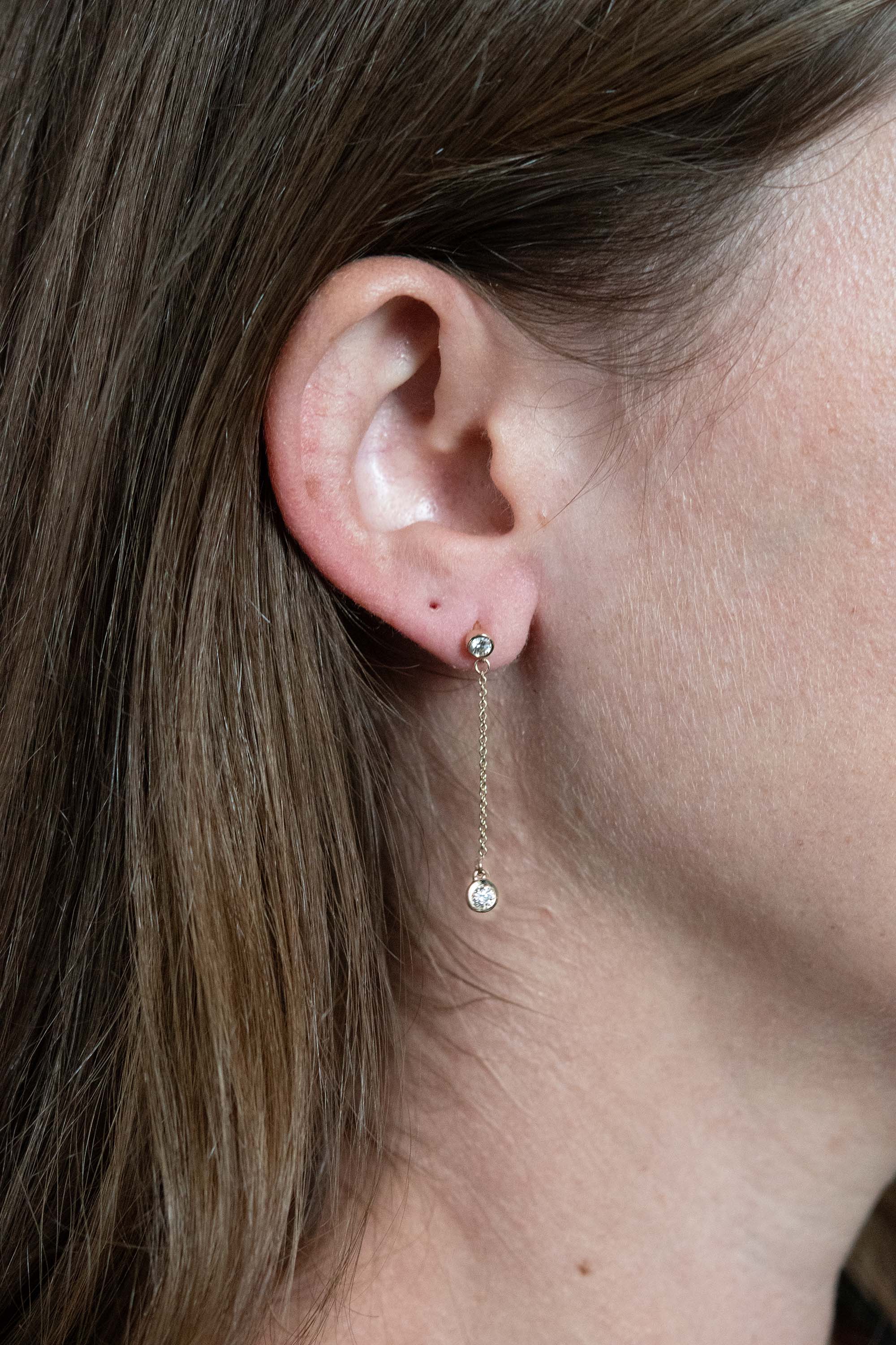 Bezel Lab Diamond Dangle Earrings