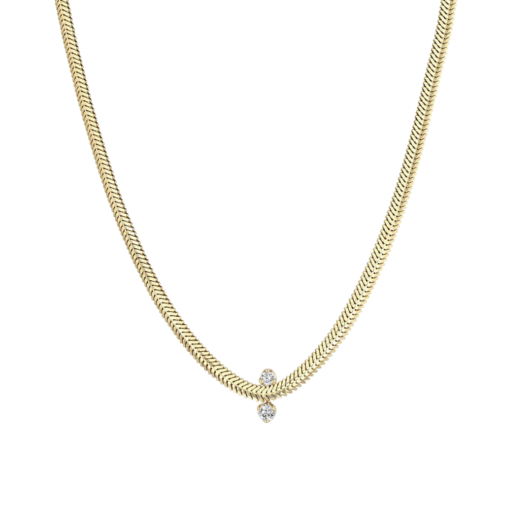 Mixed Prong Diamond Snake Chain Necklace