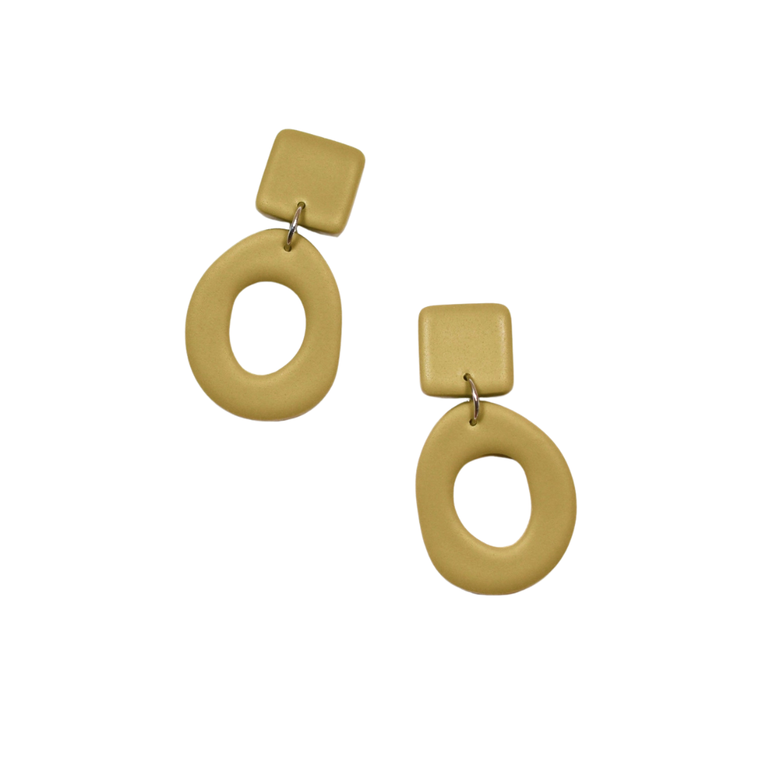 Organic Square Hoop Dangles - Olive