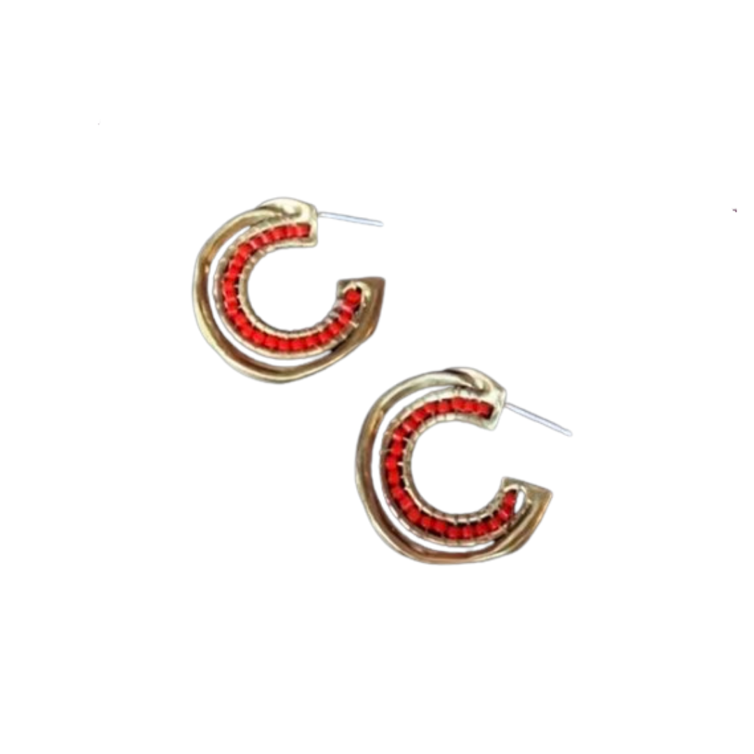 Striped Ribbon Hoops - Red