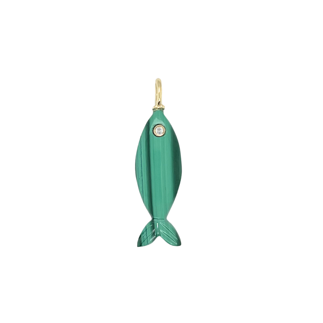 Malachite + White Topaz Fish Gemmie
