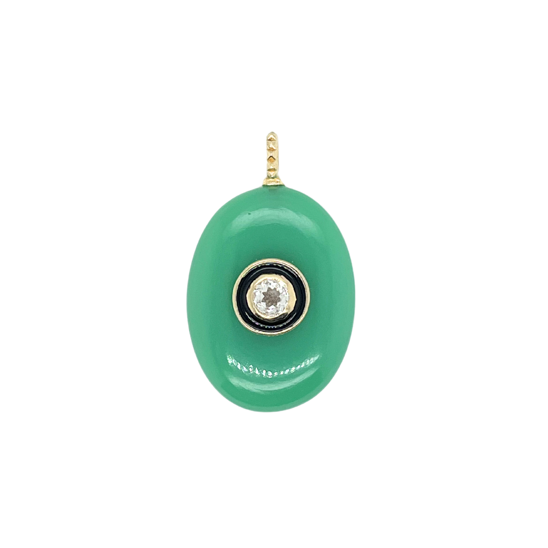Large Oval Chrysoprase + White Topaz Enamel Gemmie