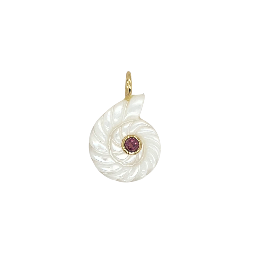 Mother of Pearl + Garnet Nautilus Gemmie