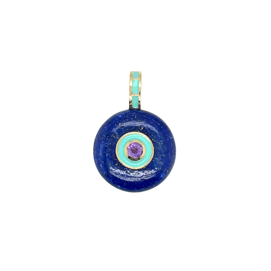 Round Lapis + Amethyst Enamel Gemmie