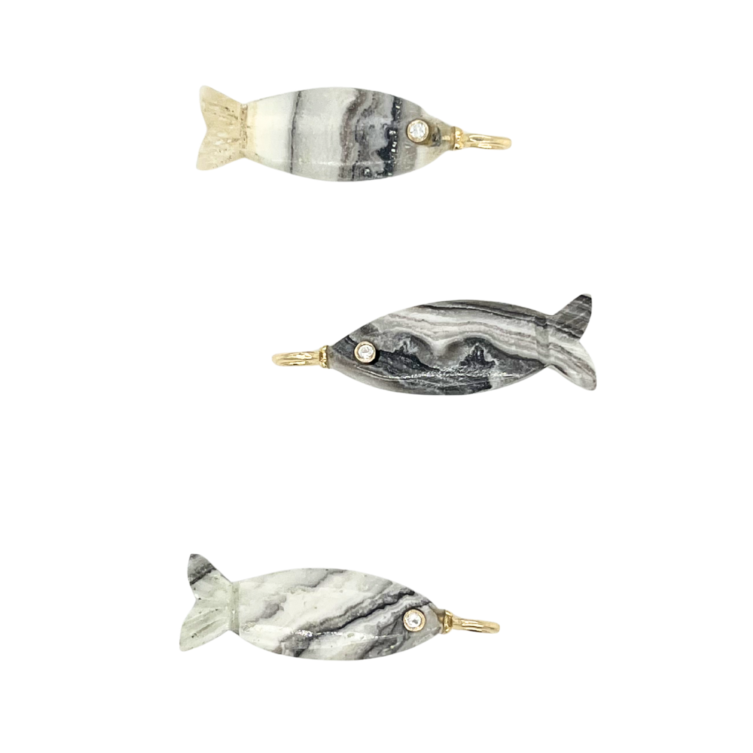 Zebra Jasper + White Topaz Fish Gemmie