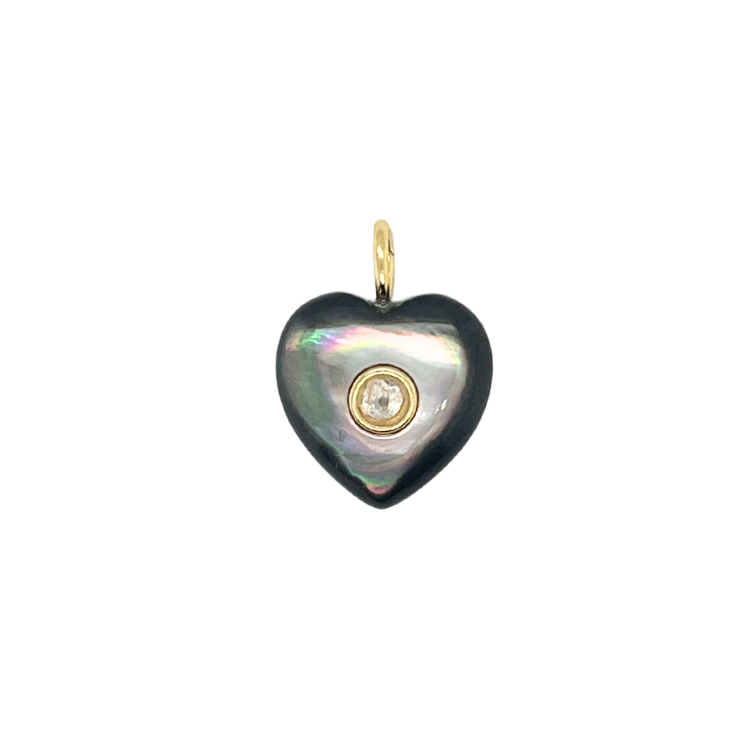 Black Mother of Pearl + White Topaz Heart Gemmie