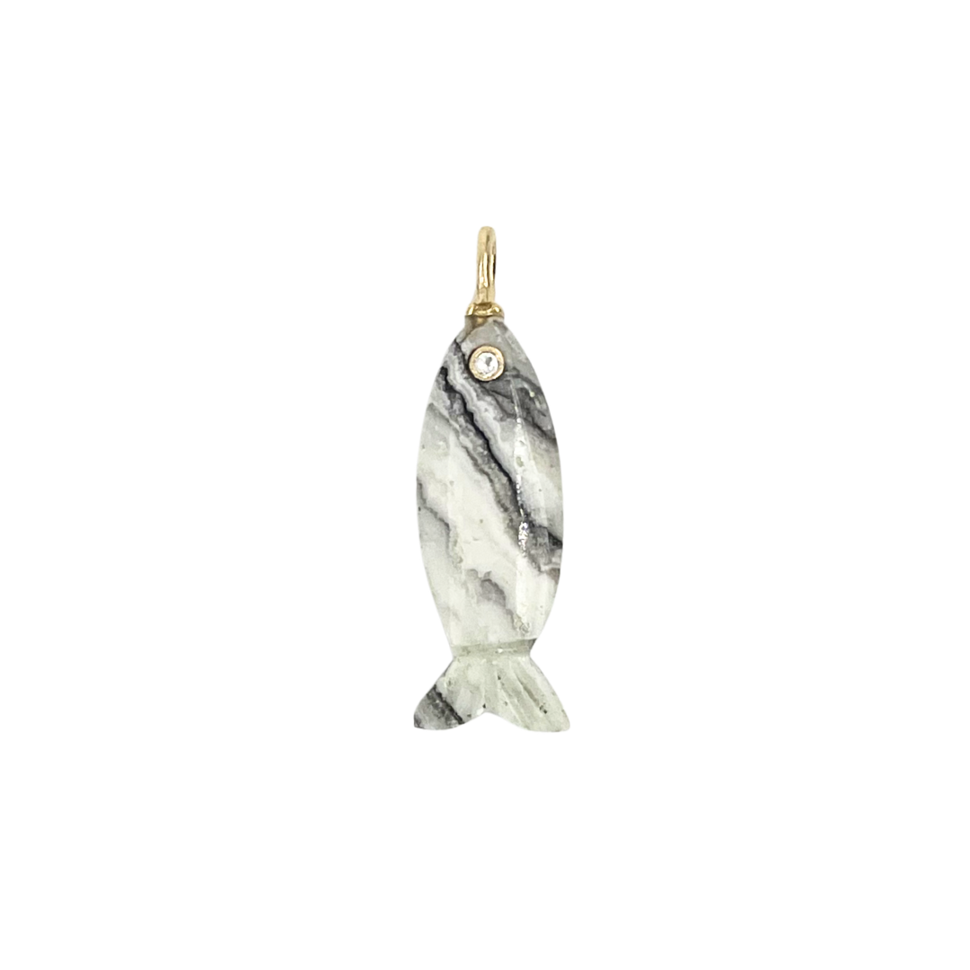 Zebra Jasper + White Topaz Fish Gemmie