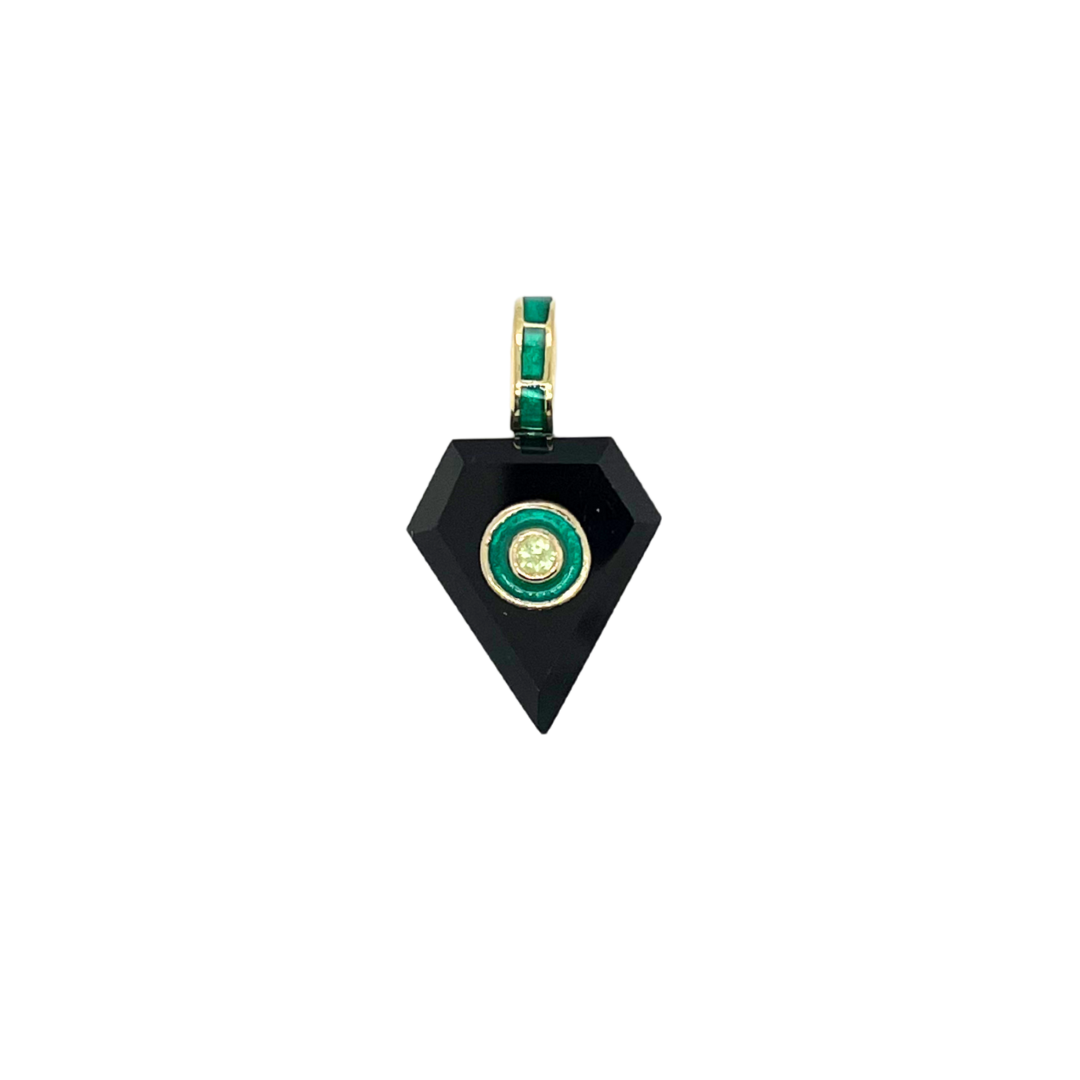 Shield Cut Onyx + Peridot Enamel Gemmie
