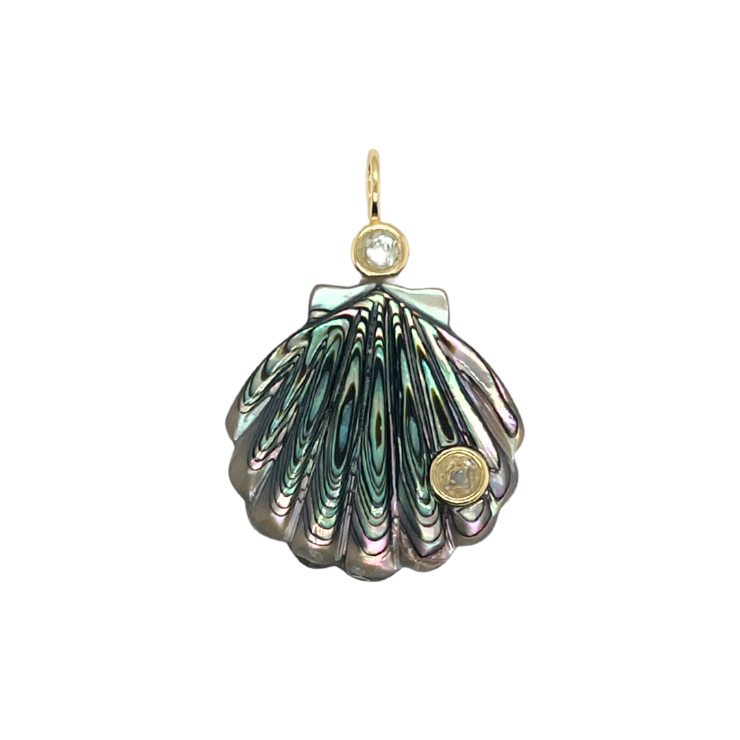 Large Abalone + White Topaz Sea Shell Gemmie