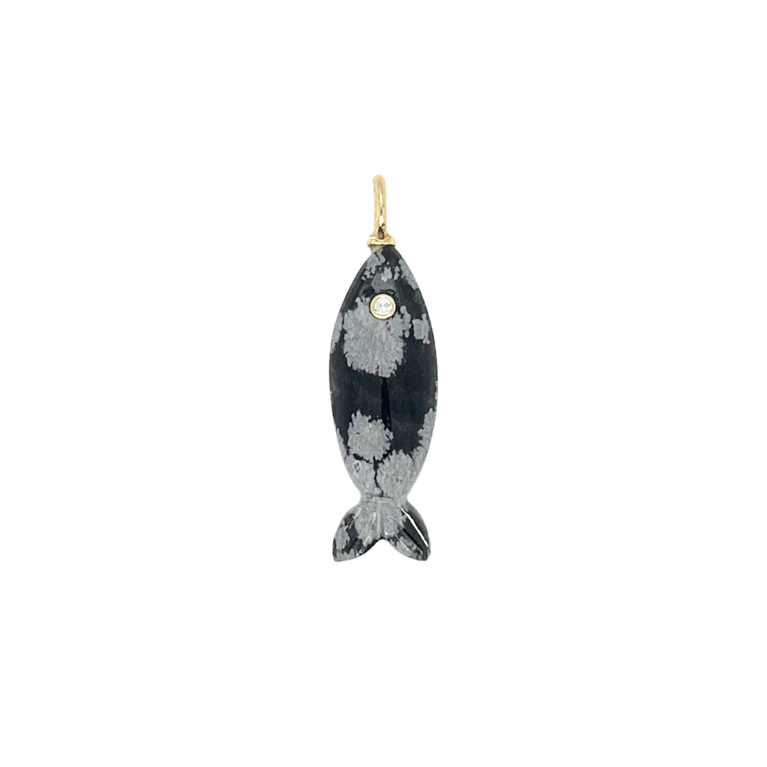 Snowflake Obsidian + White Topaz Fish Gemmie