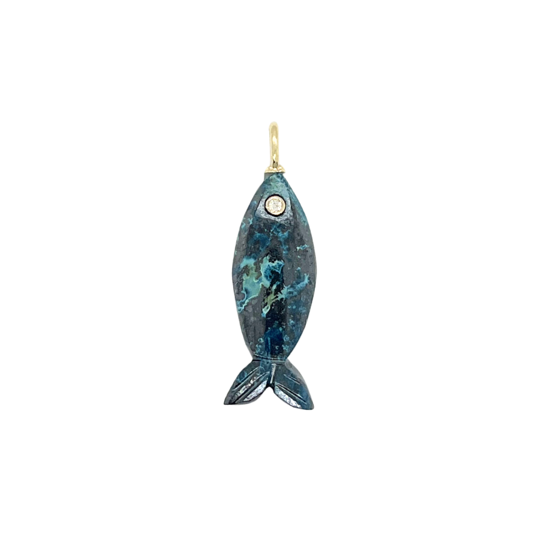 Chrysocolla + White Topaz Fish Gemmie