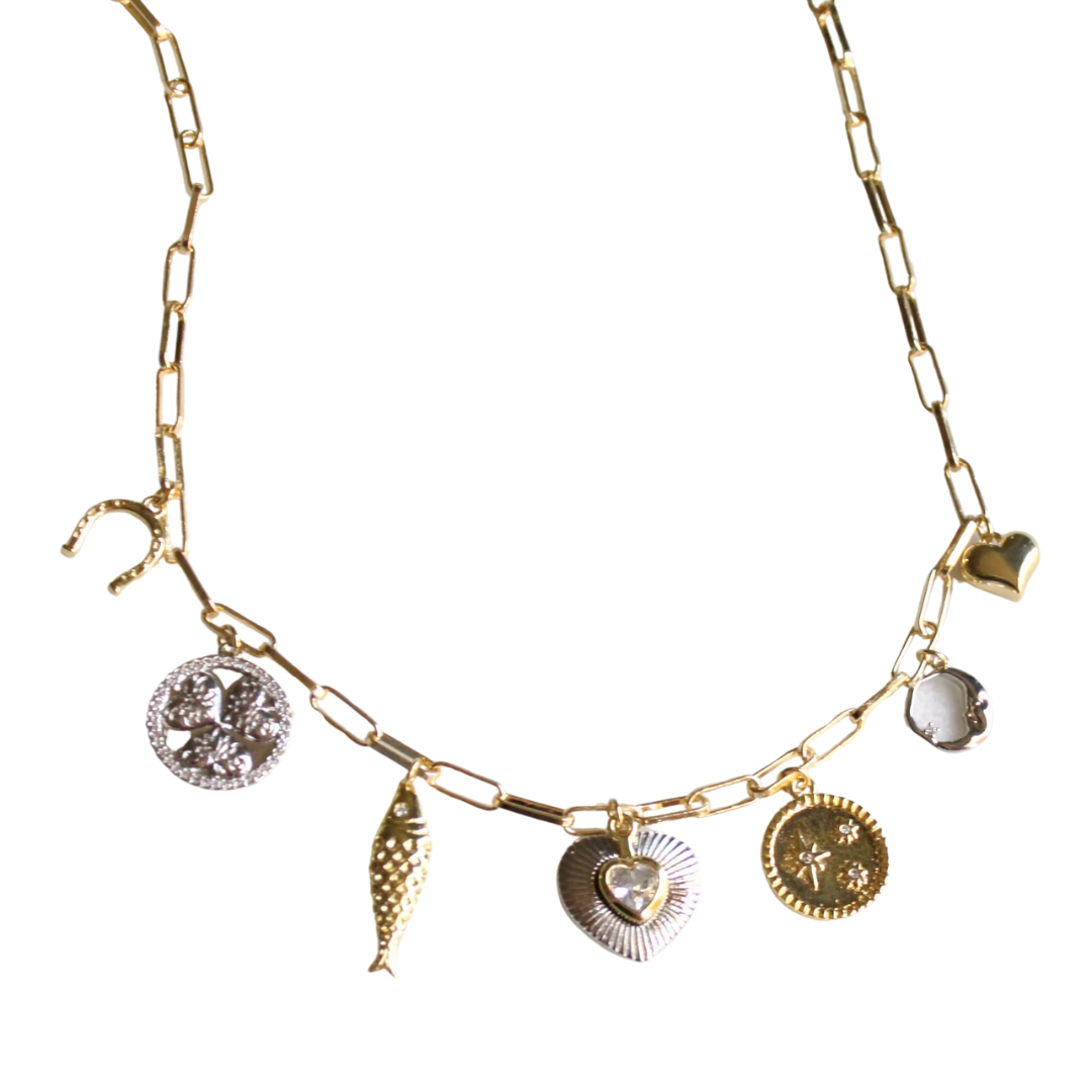 Two Tone Multi Charm Necklace