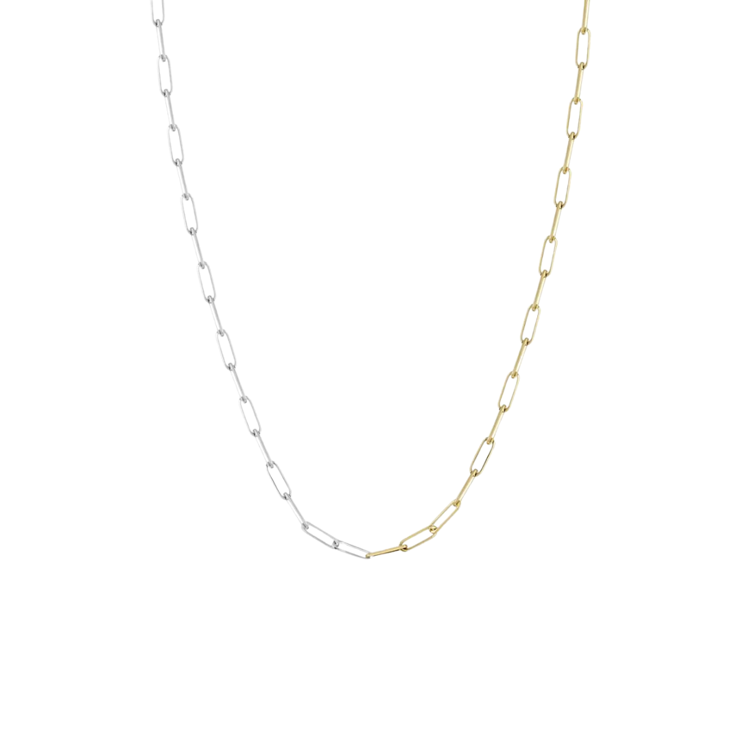 Two Tone Gold Small Paperclip Chain Necklace